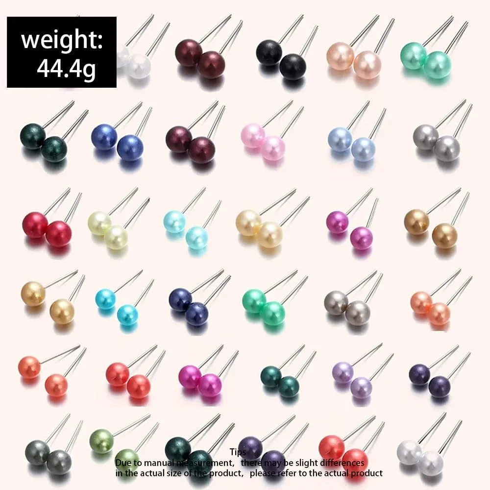 12/36 Pairs Hypoallergenic Round Imitation Pearl Earrings Classic Colorful Faux Round Ball Ear Studs Mixed Sizes Stud Earrings Set mfor Women Jewelry Birthday Gifts