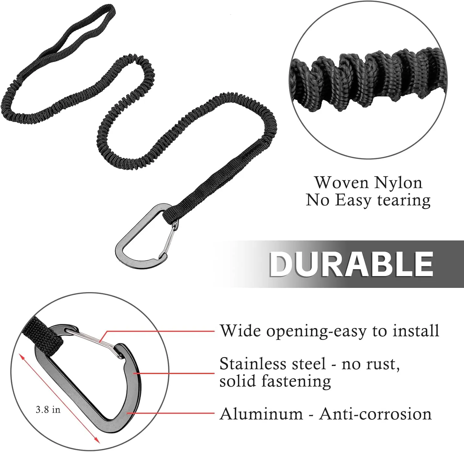 1/2/4 Pack Kayak Paddle Board Tether Leash Stretchable Strap Lanyard Rope, 3.3-7 Feet with Carabiner for SUP Kayaking Boating Canoeing Fishing Pole Rod or Other Gear