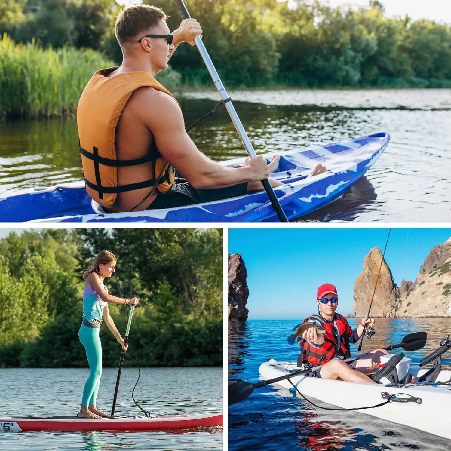 1/2/4 Pack Kayak Paddle Board Tether Leash Stretchable Strap Lanyard Rope, 3.3-7 Feet with Carabiner for SUP Kayaking Boating Canoeing Fishing Pole Rod or Other Gear