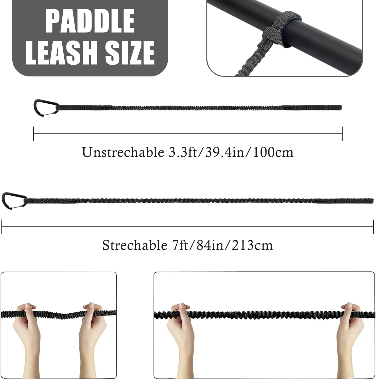 1/2/4 Pack Kayak Paddle Board Tether Leash Stretchable Strap Lanyard Rope, 3.3-7 Feet with Carabiner for SUP Kayaking Boating Canoeing Fishing Pole Rod or Other Gear