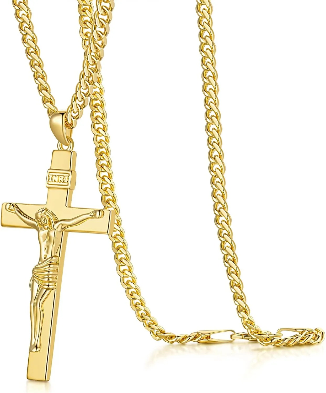 14K Gold Cross Necklaces for Men Gold Chain for Mens Cross Necklace Versatile and Timeless Crucifix Necklace for Men 20", 22", 24"