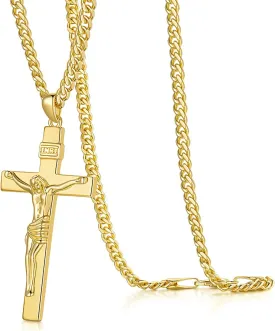 14K Gold Cross Necklaces for Men Gold Chain for Mens Cross Necklace Versatile and Timeless Crucifix Necklace for Men 20", 22", 24"
