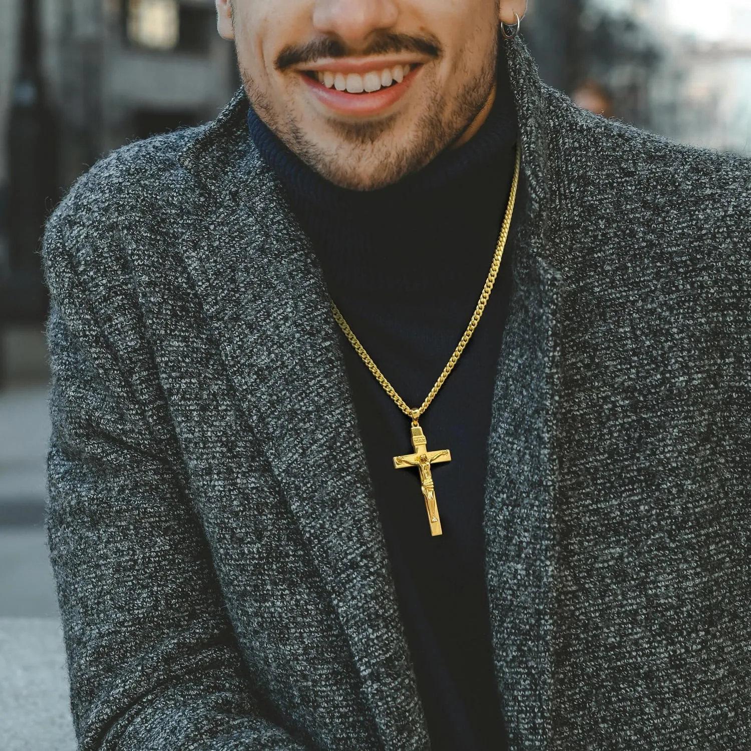 14K Gold Cross Necklaces for Men Gold Chain for Mens Cross Necklace Versatile and Timeless Crucifix Necklace for Men 20", 22", 24"