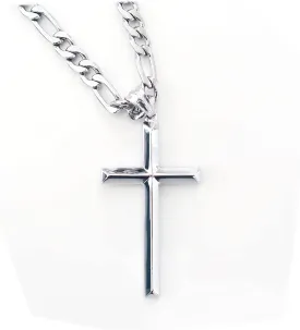 14K White Gold FIGARO Chain CUBAN LINK Style Cross Pendant Necklace Solid plated Clasp for Men, Husband Father Miami Cuban Link Diamond Cut Religious Beveled Edge