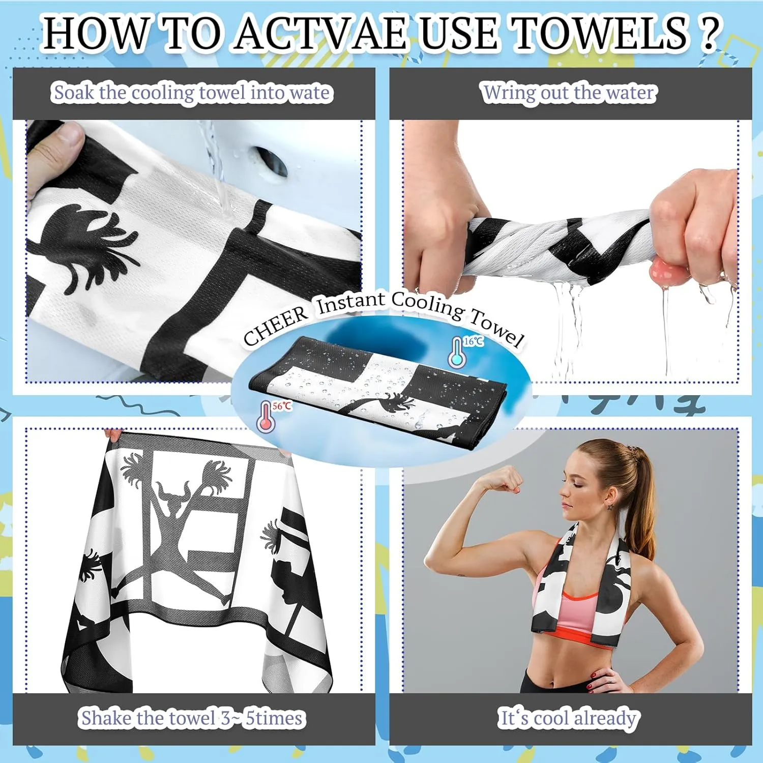 24 Pack Black Cheerleader Cooling Towel Cheer Gifts Bulk for Team Cheer Sports Towels with Bags 40" x 12" Breathable Chilly Microfiber for Sport Team Cheerleader Gift