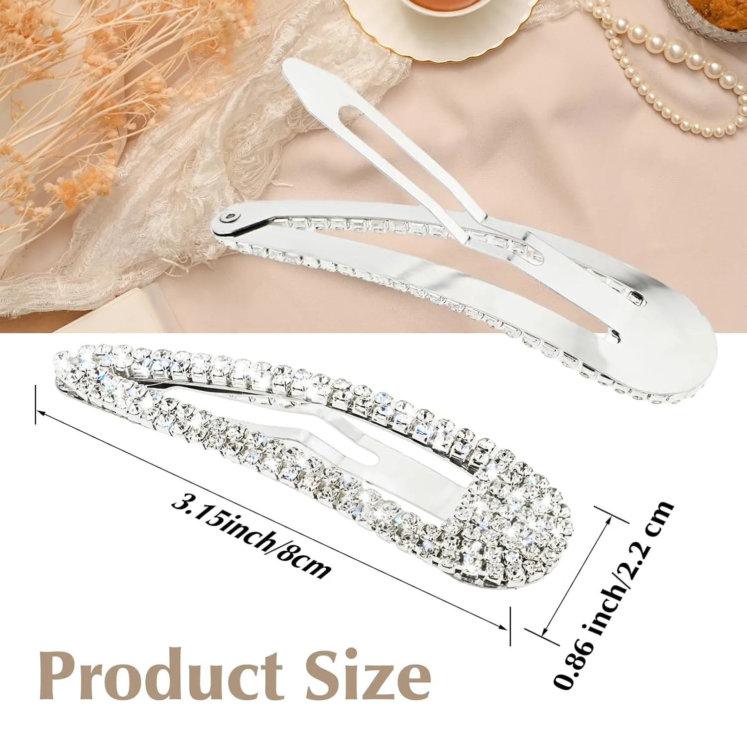 2Pcs Rhinestone Hair Clips Metal Snap Hairpins Bling Crystal Hair Barrettes Glitter French Barrettes Duckbill Hair Pin Hair Decorative Party Valentine's Day Hair Accessories for Women Girls