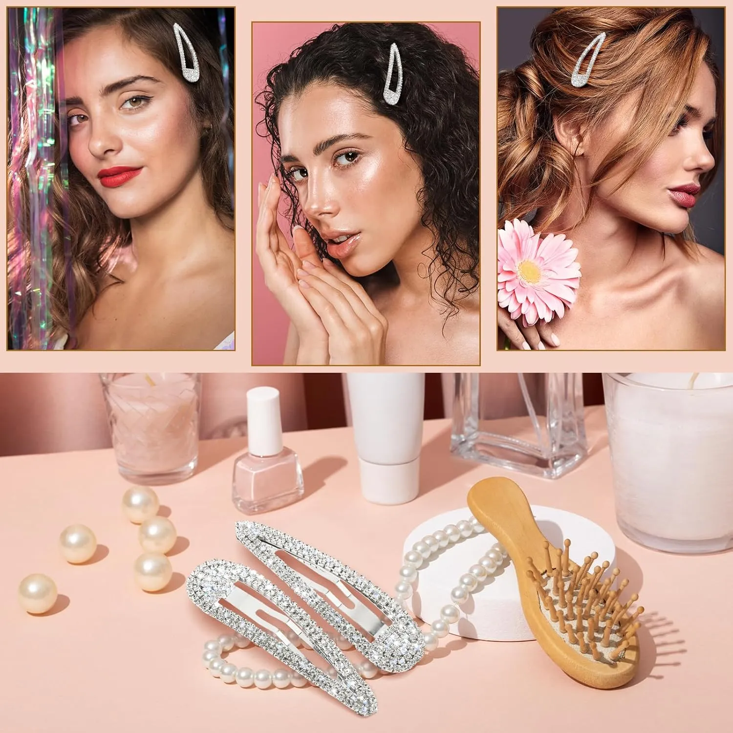 2Pcs Rhinestone Hair Clips Metal Snap Hairpins Bling Crystal Hair Barrettes Glitter French Barrettes Duckbill Hair Pin Hair Decorative Party Valentine's Day Hair Accessories for Women Girls
