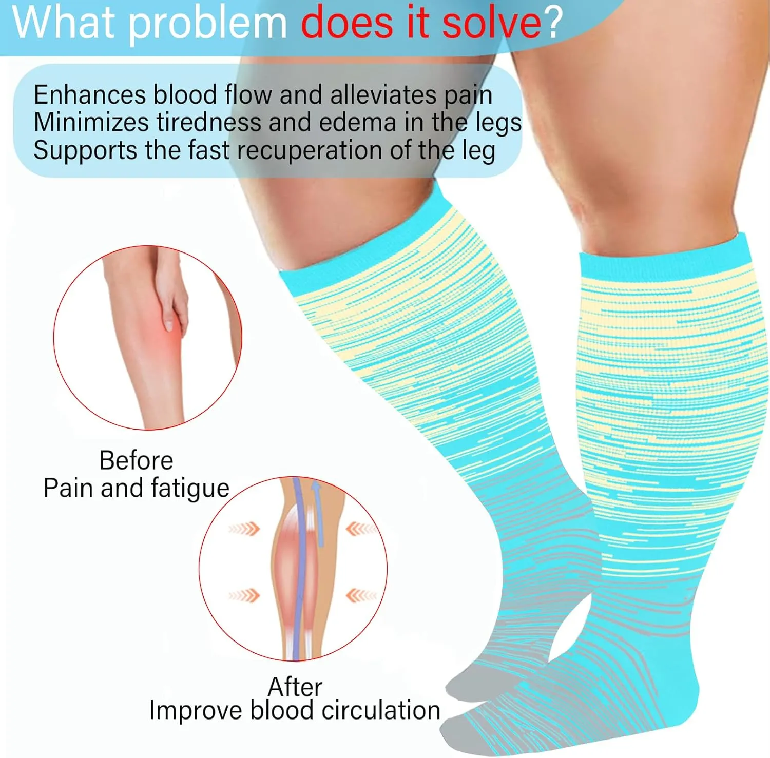 3 Pairs Plus Size Compression Socks for Women and Men Wide Calf 20-30mmhg Extra Large Knee High Support for Circulation