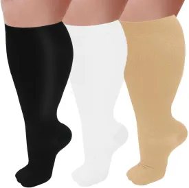 3 Pairs Plus Size Compression Socks for Women and Men Wide Calf 20-30mmhg Extra Large Knee High Support for Circulation