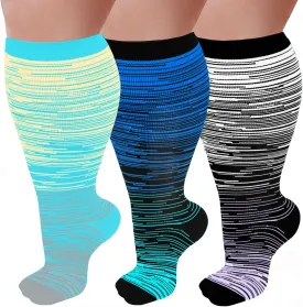 3 Pairs Plus Size Compression Socks for Women and Men Wide Calf 20-30mmhg Extra Large Knee High Support for Circulation