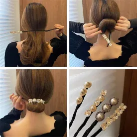 4 PCS Lazy Flower Hairpin, Vintage Pearl Elegant Meatball Head Hair Device, Anti-slip Half Ball Hairpins for Ladies and Girls