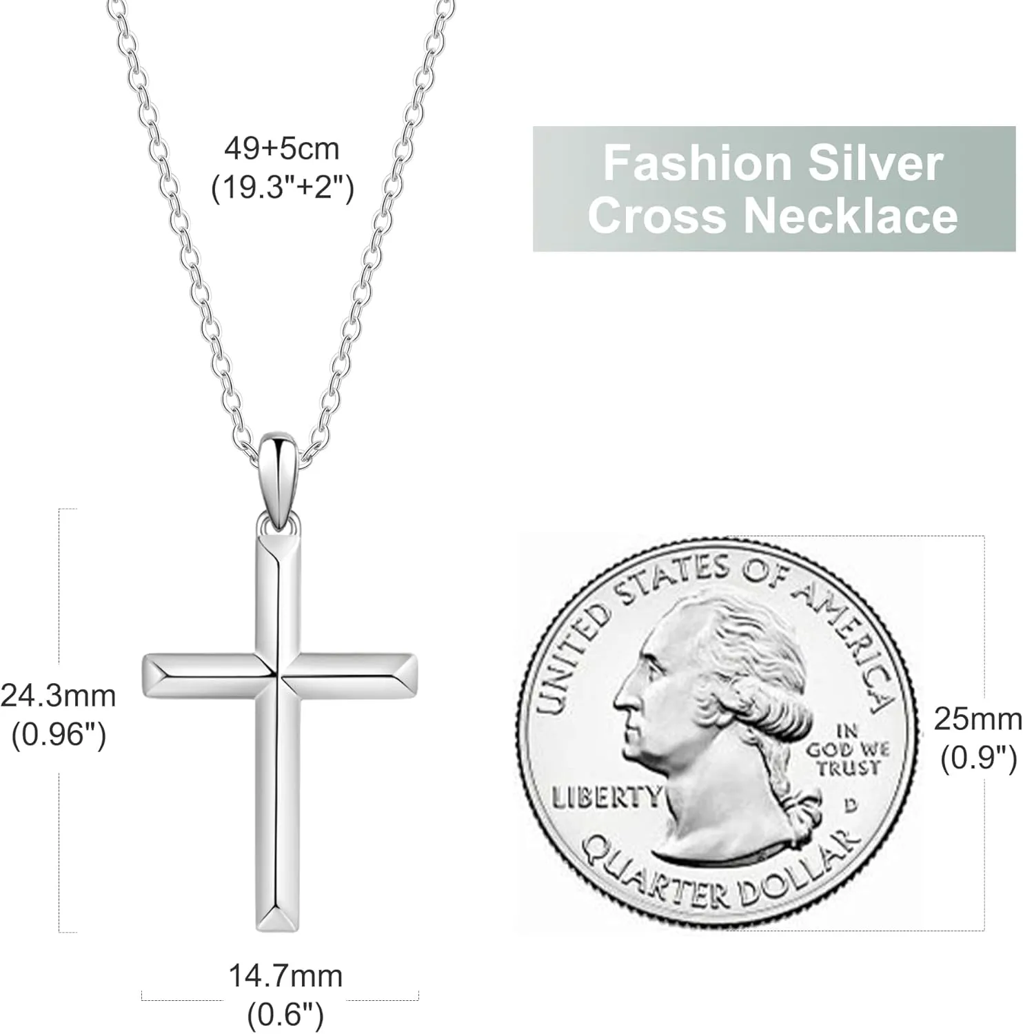 925 Sterling Silver Cross Necklace for Men - Silver Small Cross Pendant Necklaces for Dad/Son/Grandson/Brother Simple Christian Faith Religious Gifts Easter Birthday Confirmation Baptism