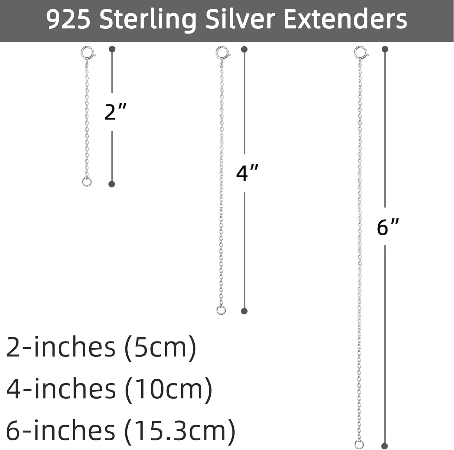 925 Sterling Silver Necklace Extender Sterling Silver Necklace Chain Extenders for Women Chain Bracelet Anklet Jewelry Extension for Necklaces, 3 Piece Set (2, 4, 6 Inches)