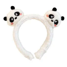AEGYPIUS Plush Panda Headband Panda Animal Ears Pandaheadband Bear Ears Headband Cartoon Animal Ears Hair Accessories for Women Girls Spa Makeup (White)