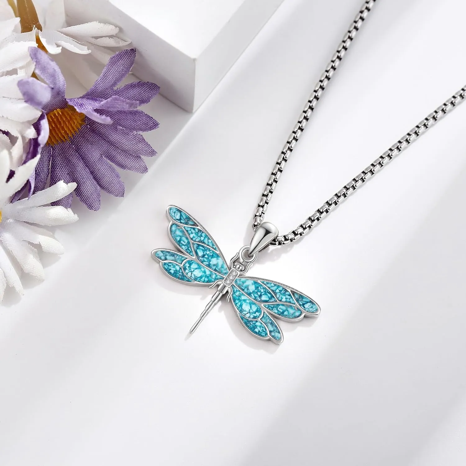 Animal Necklace 925 Sterling Silver Turquoise Horse/Hummingbird/Butterfly/Dragonfly/Phoenix/Turtle/Owl Pendant Jewelry Gifts for Women Men