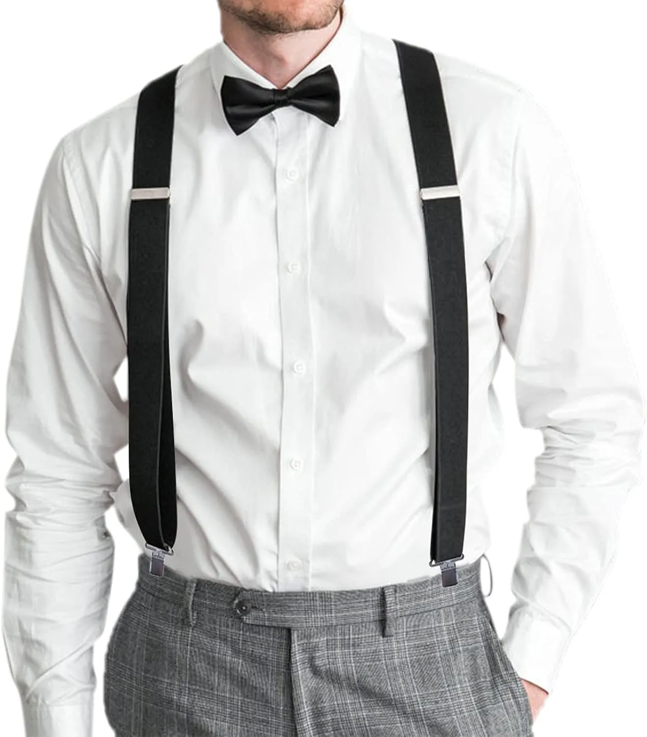 AWAYTR Men Utility Suspenders Adjustable Elastic - Heavy Duty 2 Inch Wide X Shape Strong Clip Suspender