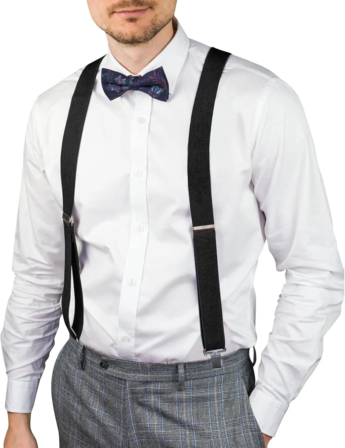 AWAYTR Men Utility Suspenders Adjustable Elastic - Heavy Duty 2 Inch Wide X Shape Strong Clip Suspender