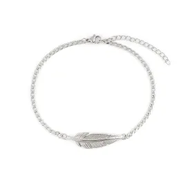 Baronyka Men's Handcrafted Anklet, Wax Cord, Stainless Steel, Adjustable Length, Durable for Everyday Wear and Modern Look (Silver Feather)