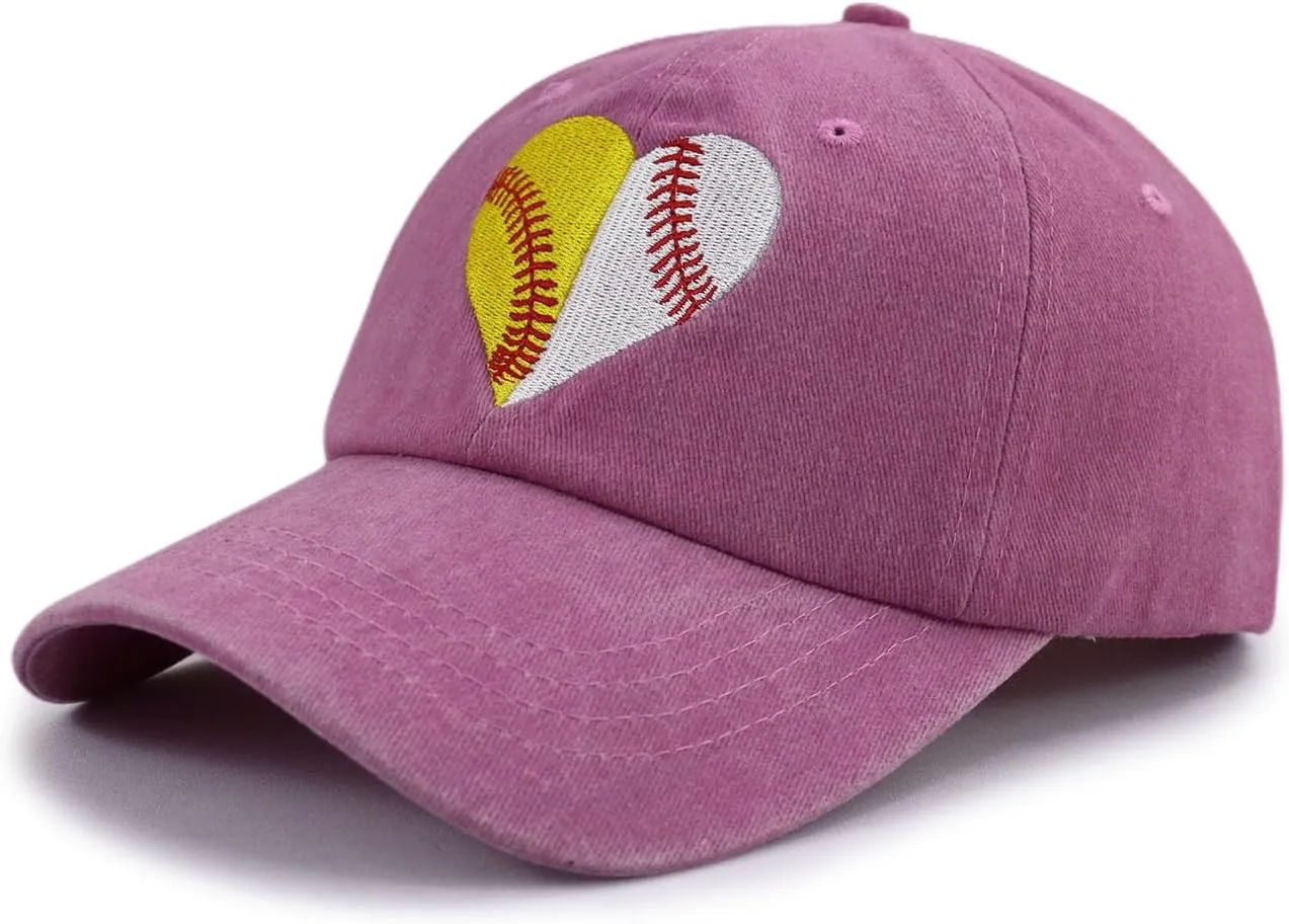 Baseball Softball Hat for Women, Funny Adjustable Cotton Sport Heart Baseball Cap