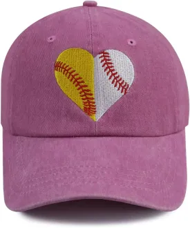 Baseball Softball Hat for Women, Funny Adjustable Cotton Sport Heart Baseball Cap