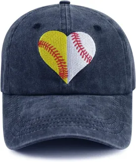 Baseball Softball Hat for Women, Funny Adjustable Cotton Sport Heart Baseball Cap