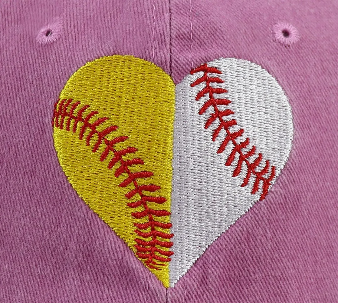 Baseball Softball Hat for Women, Funny Adjustable Cotton Sport Heart Baseball Cap