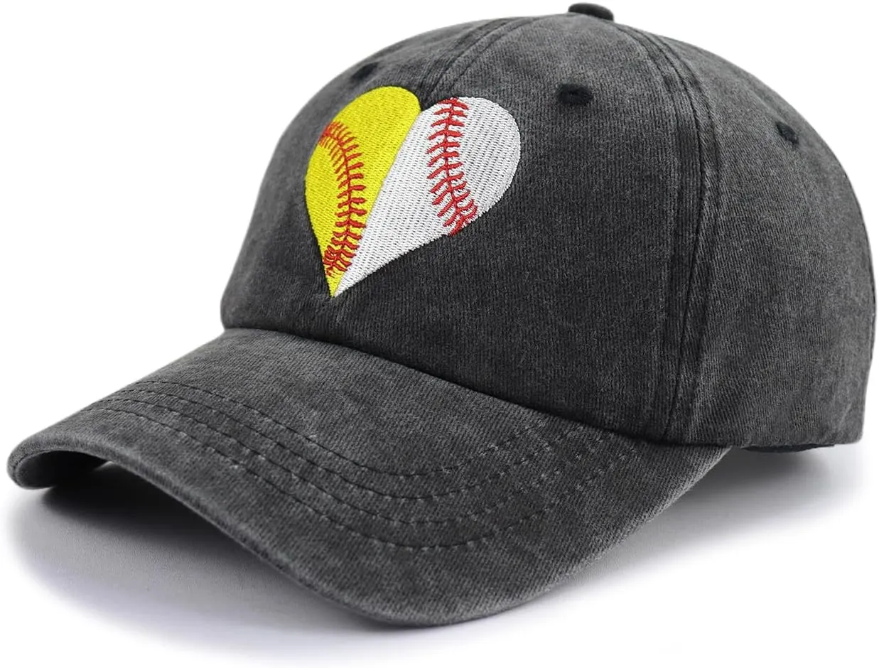 Baseball Softball Hat for Women, Funny Adjustable Cotton Sport Heart Baseball Cap