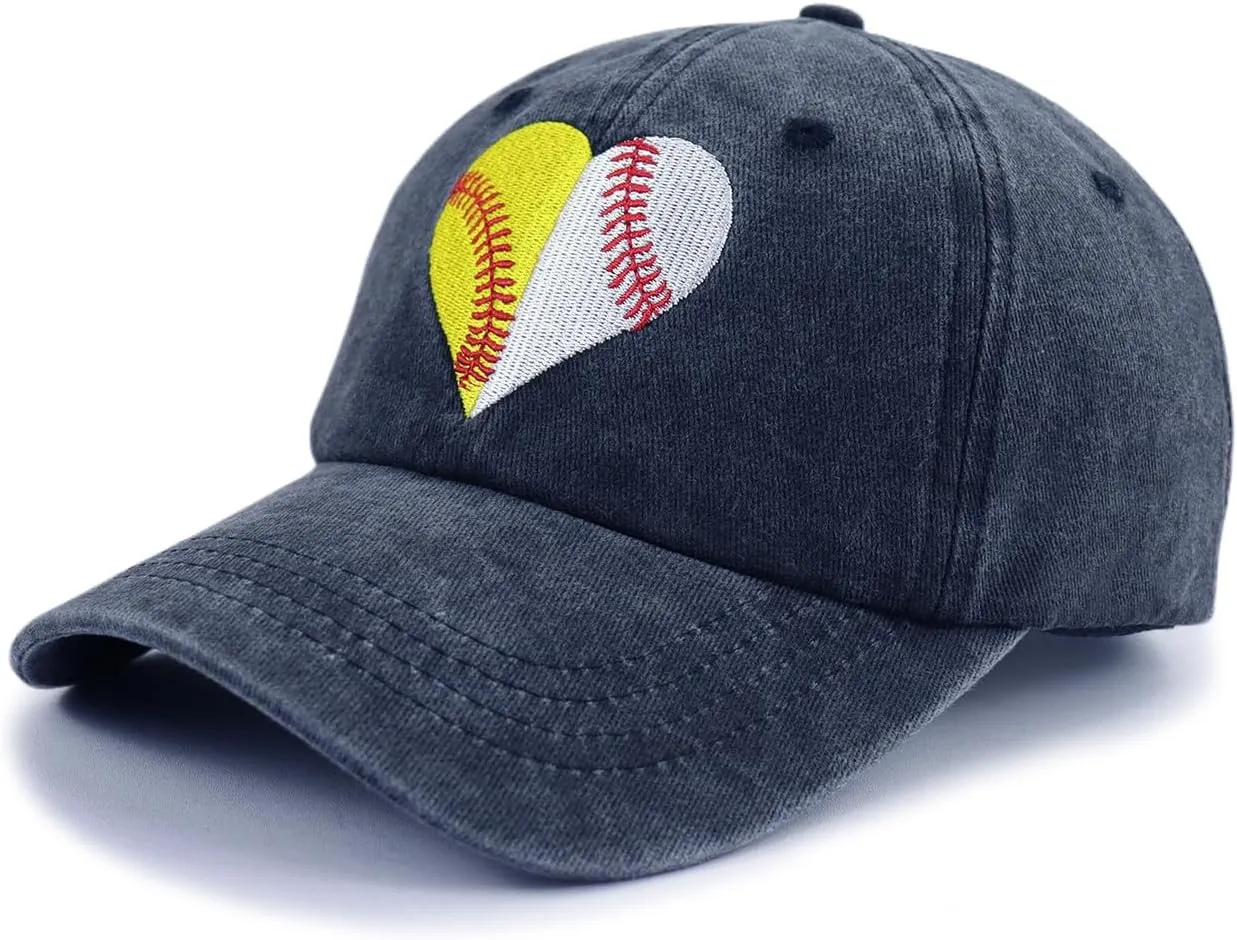 Baseball Softball Hat for Women, Funny Adjustable Cotton Sport Heart Baseball Cap