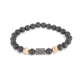 Beaded Black Lavastone & Antiqued Gunmetal Bar Bracelet