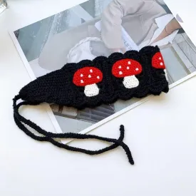 Black Hairband,Women Crochet Mushroom Pattern Hairband Crochet Bandana Head Kerchief Hair Scarf,Floral Hair Bandanas for Women Fashion Headbands Hair Accessories
