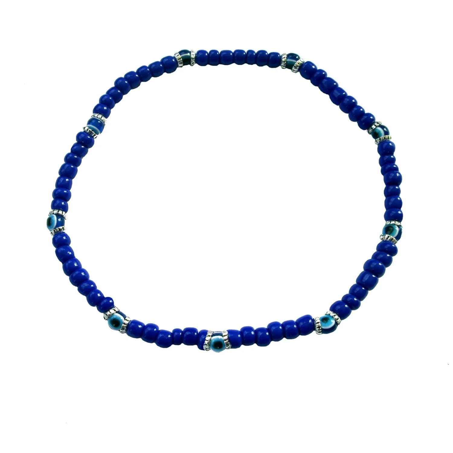 Blue Evil Eye Beaded 9" Stretch Anklet