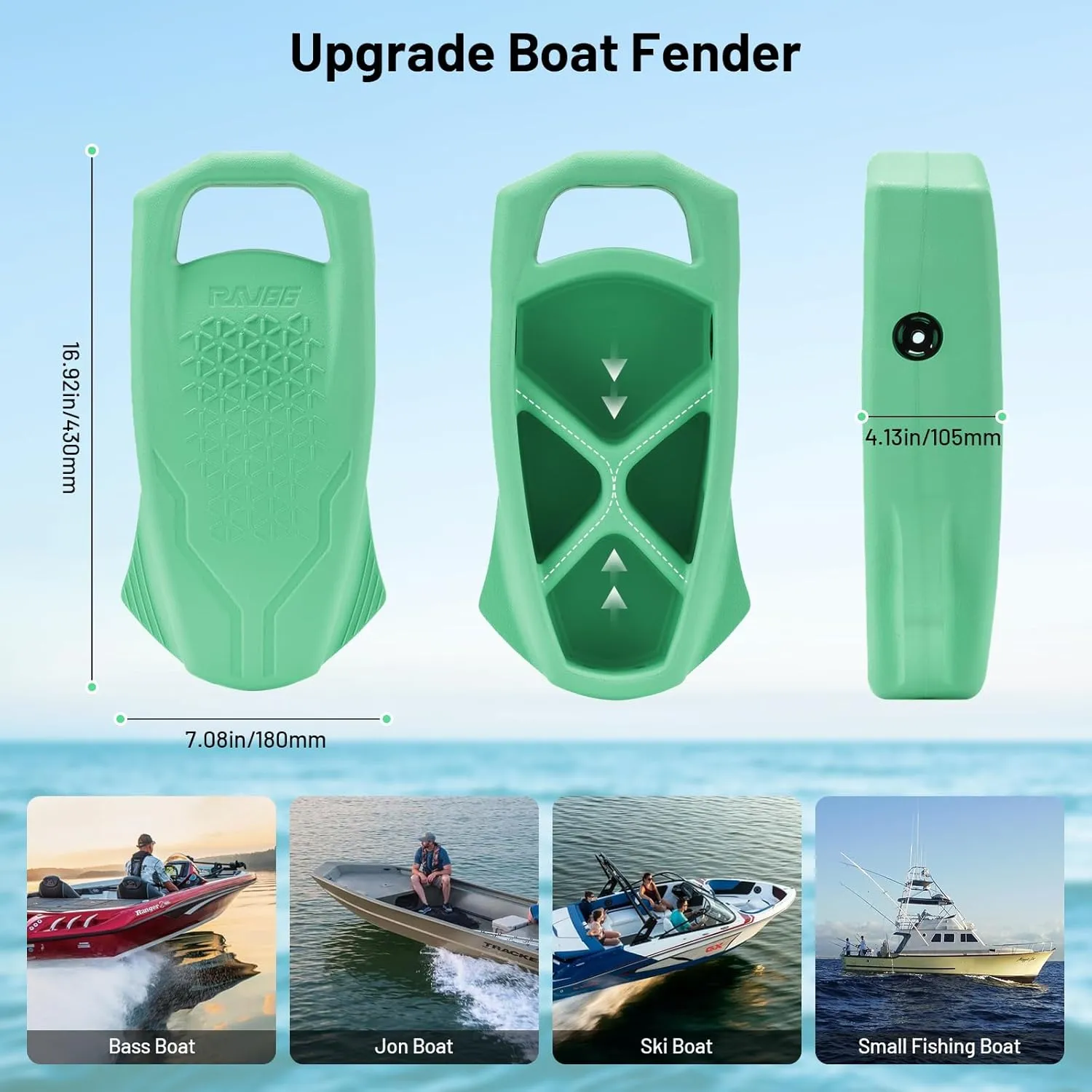 Boat Fenders Bumpers for Docking, EVA Boat Dock Fenders Bumpers, Easy to Install, Fit for Pontoon, Jon Boat, Bass Boat - 7.08" x 16.92"