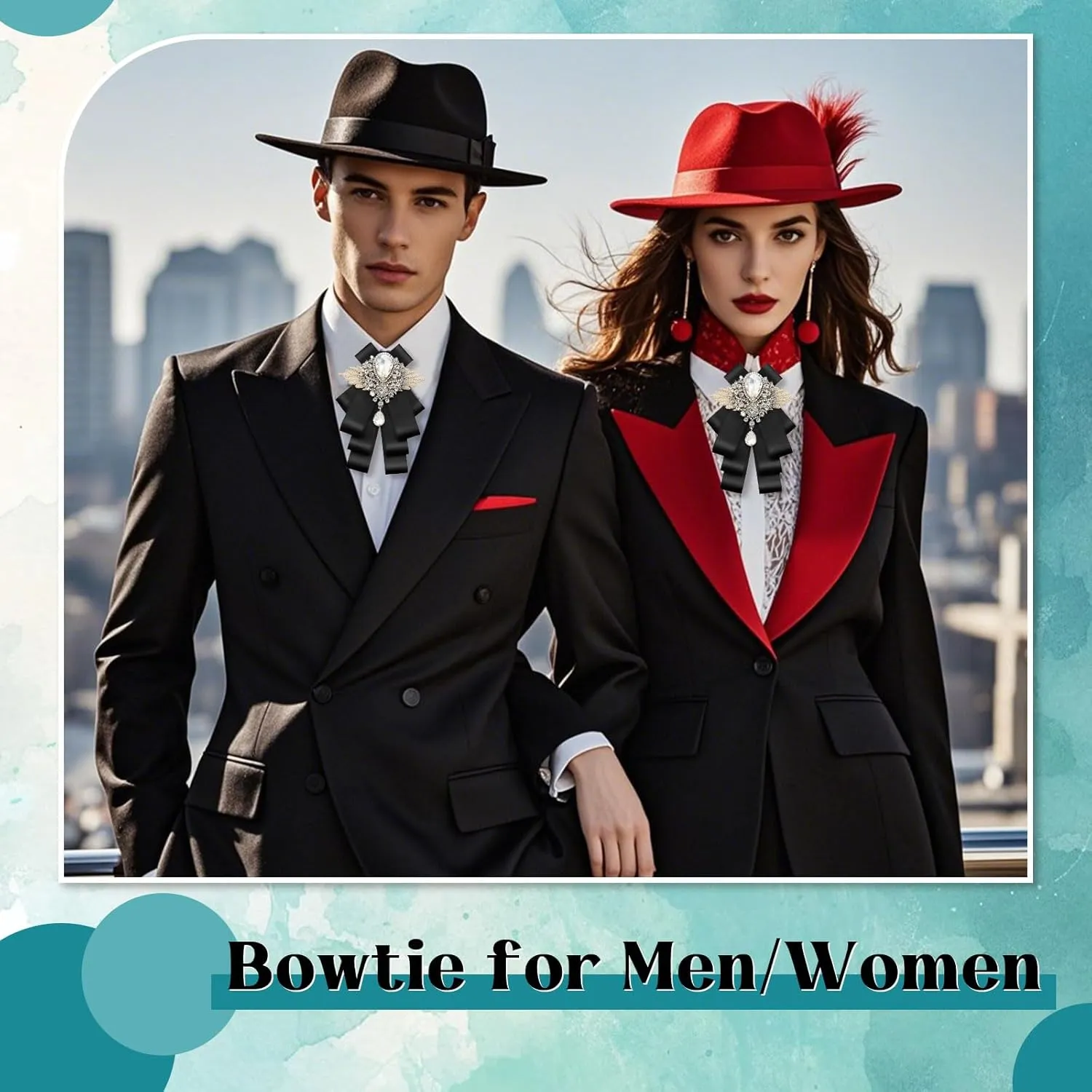 Bow Ties for Men Women Adjustable Rhinestone Bow Tie, Pre-tied Satin Bowtie for Women School Business Party Wedding