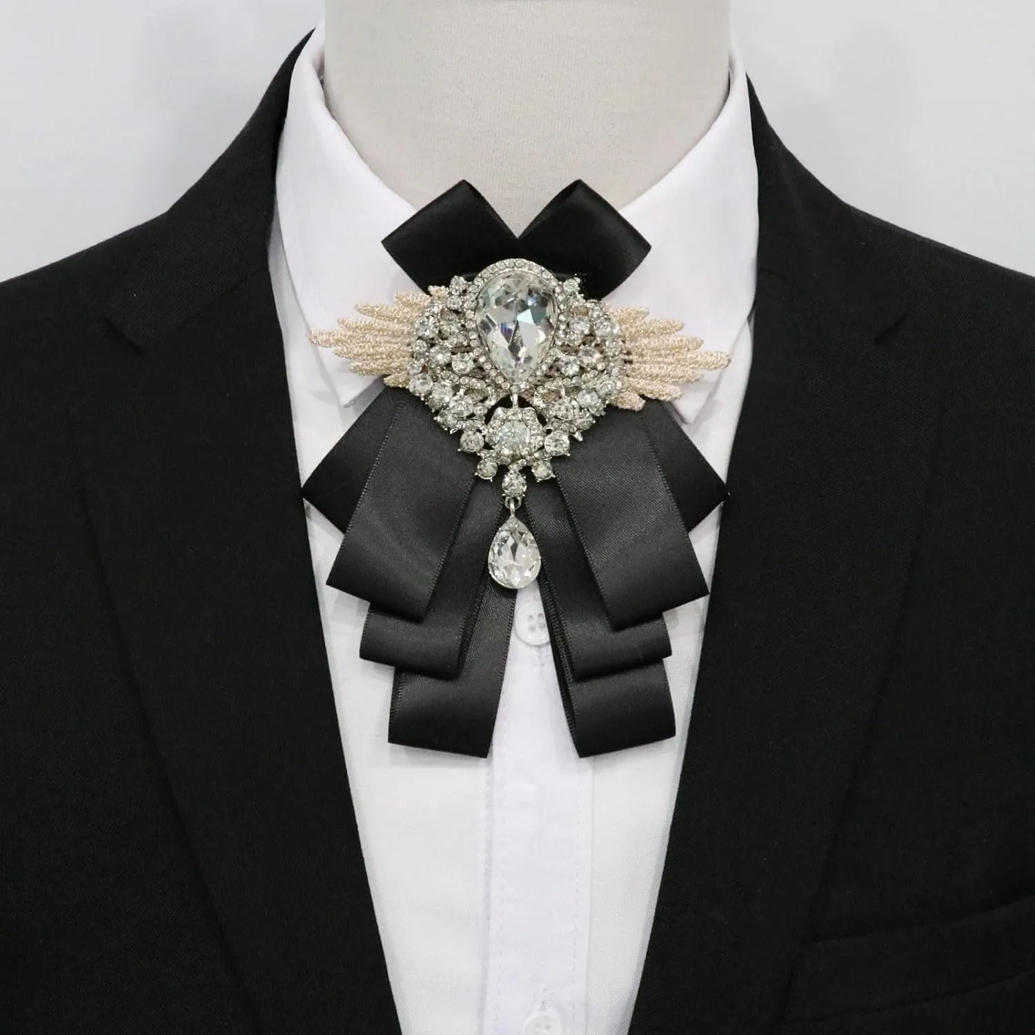 Bow Ties for Men Women Adjustable Rhinestone Bow Tie, Pre-tied Satin Bowtie for Women School Business Party Wedding