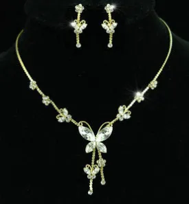 Butterfly Crystal Gold Plated Necklace Earrings Set XS1140