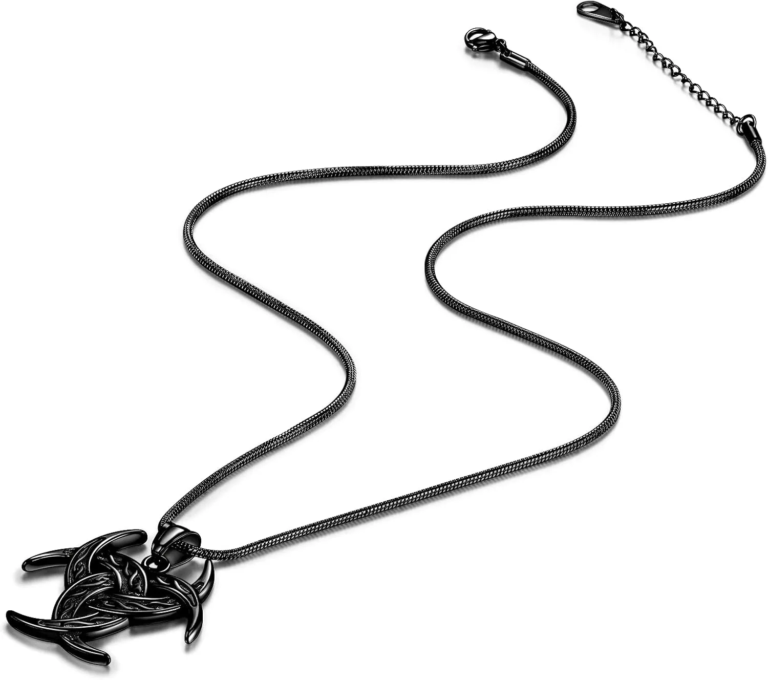 Celtic Knot Necklace Viking Pendant - Celtic Norse Triple Odin Horns Crescent Moon of Oden Horn Necklace Mens 316L Stainless Steel Triskelion Amulet Pewter Tribal Protection Viking Triskele Jewelry