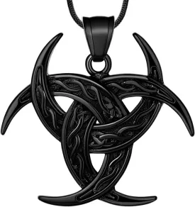 Celtic Knot Necklace Viking Pendant - Celtic Norse Triple Odin Horns Crescent Moon of Oden Horn Necklace Mens 316L Stainless Steel Triskelion Amulet Pewter Tribal Protection Viking Triskele Jewelry