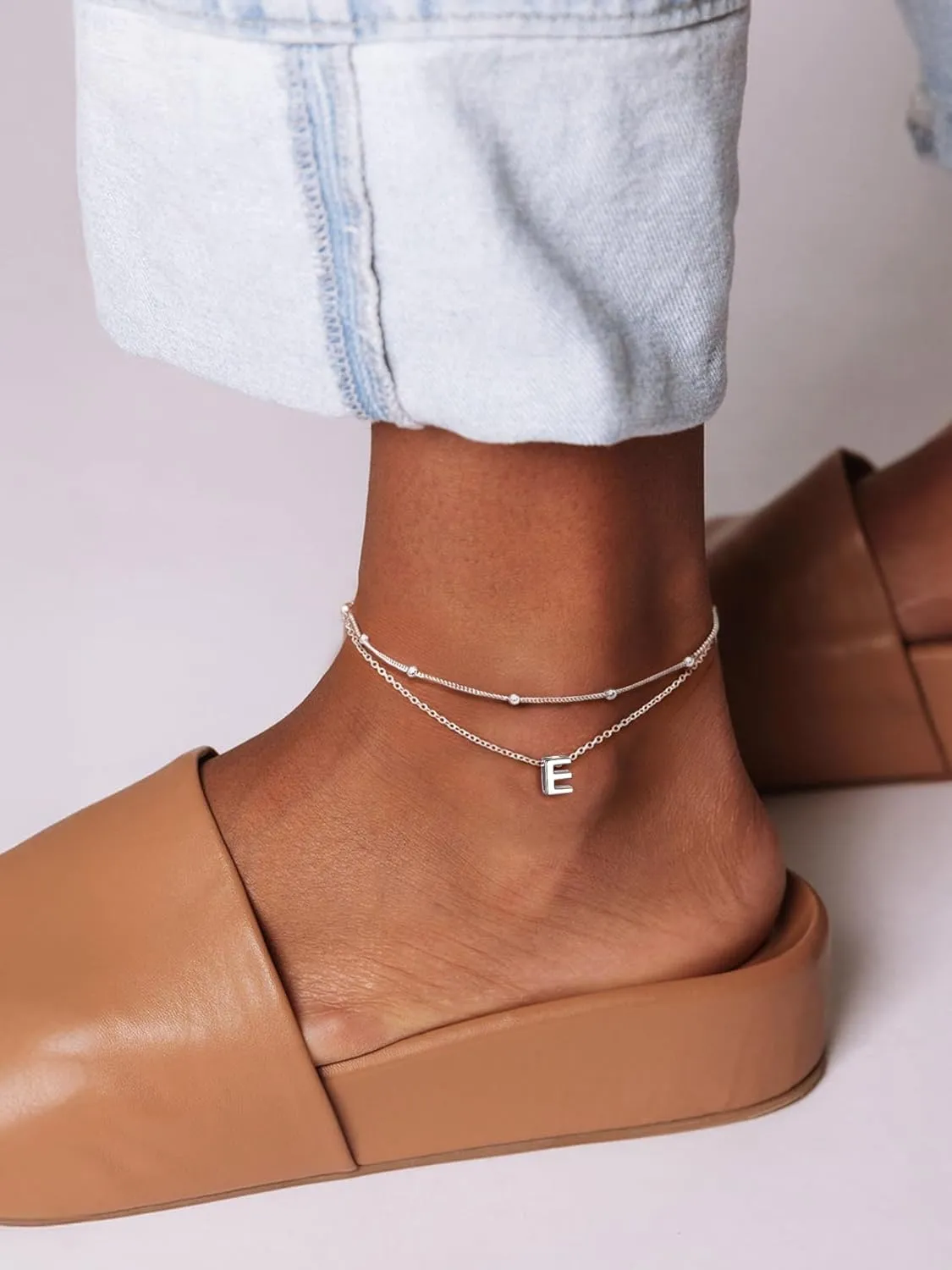 ChicSilver Ankle Bracelets for Women Waterproof, 925 Sterling Silver Initial Anklets for Women, Adjustable Dainty Layered Anklet Beach Jewelry for Women Mom Wife Friend