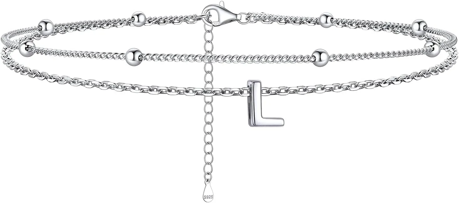 ChicSilver Ankle Bracelets for Women Waterproof, 925 Sterling Silver Initial Anklets for Women, Adjustable Dainty Layered Anklet Beach Jewelry for Women Mom Wife Friend