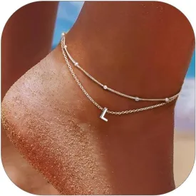 ChicSilver Ankle Bracelets for Women Waterproof, 925 Sterling Silver Initial Anklets for Women, Adjustable Dainty Layered Anklet Beach Jewelry for Women Mom Wife Friend