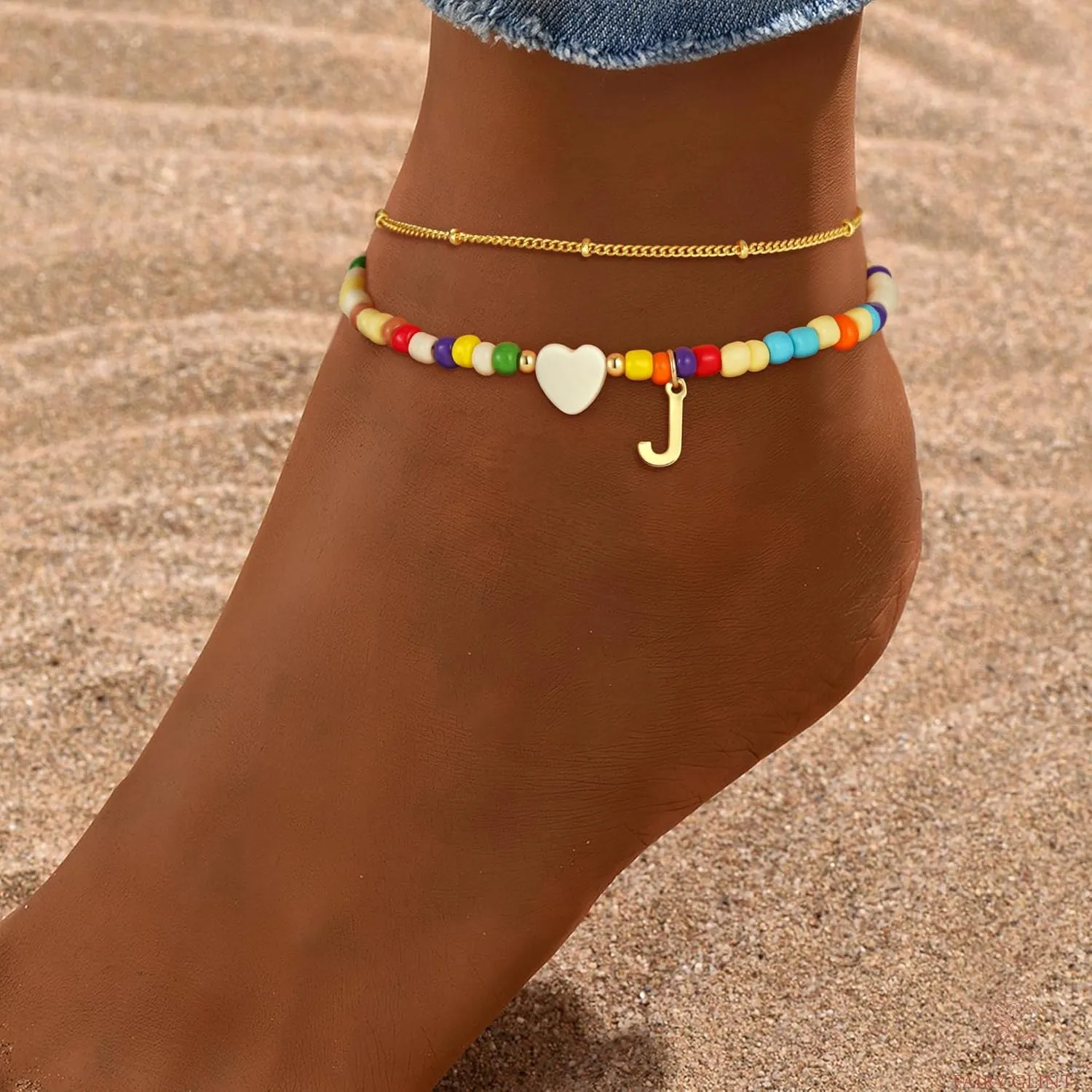 Colorful Initial Ankle Bracelets for Women - 14K Gold Plated Layered Heart Initial Anklets Bracelet Dainty A - Z Letter Ankle Bracelet Colorful Layered Anklet Bracelet for Women
