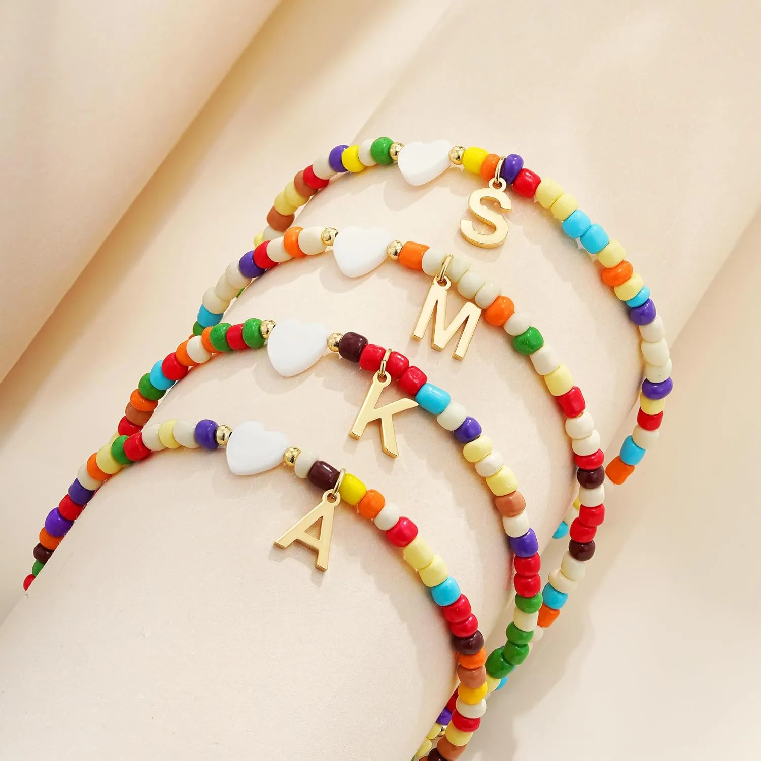 Colorful Initial Ankle Bracelets for Women - 14K Gold Plated Layered Heart Initial Anklets Bracelet Dainty A - Z Letter Ankle Bracelet Colorful Layered Anklet Bracelet for Women
