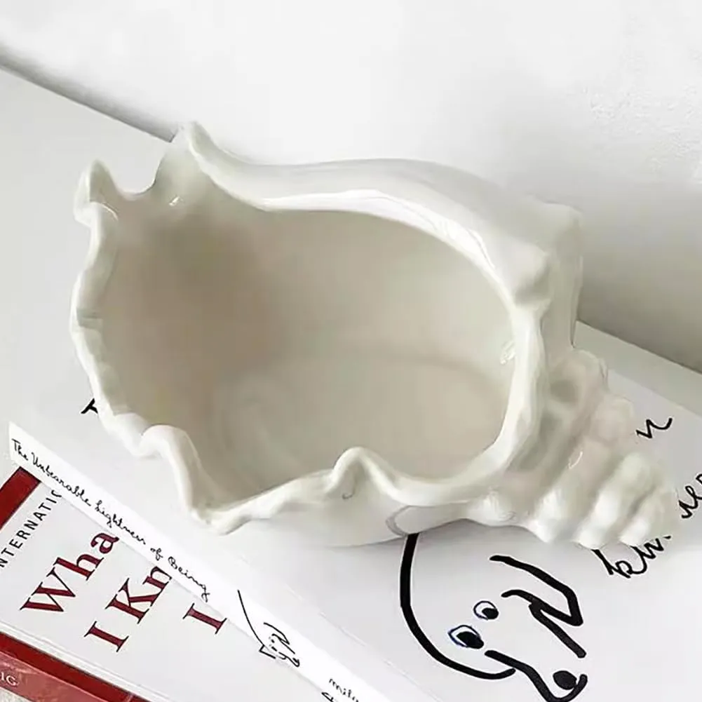 Conch Shell Tea Light Candle Holder, Shell Jewelry Dish, Ocean Coastal Beach Themed Ceramic White Sea Shell Jewelry Tray Dish Candy Dish Key Holder for Table Home Party D??cor