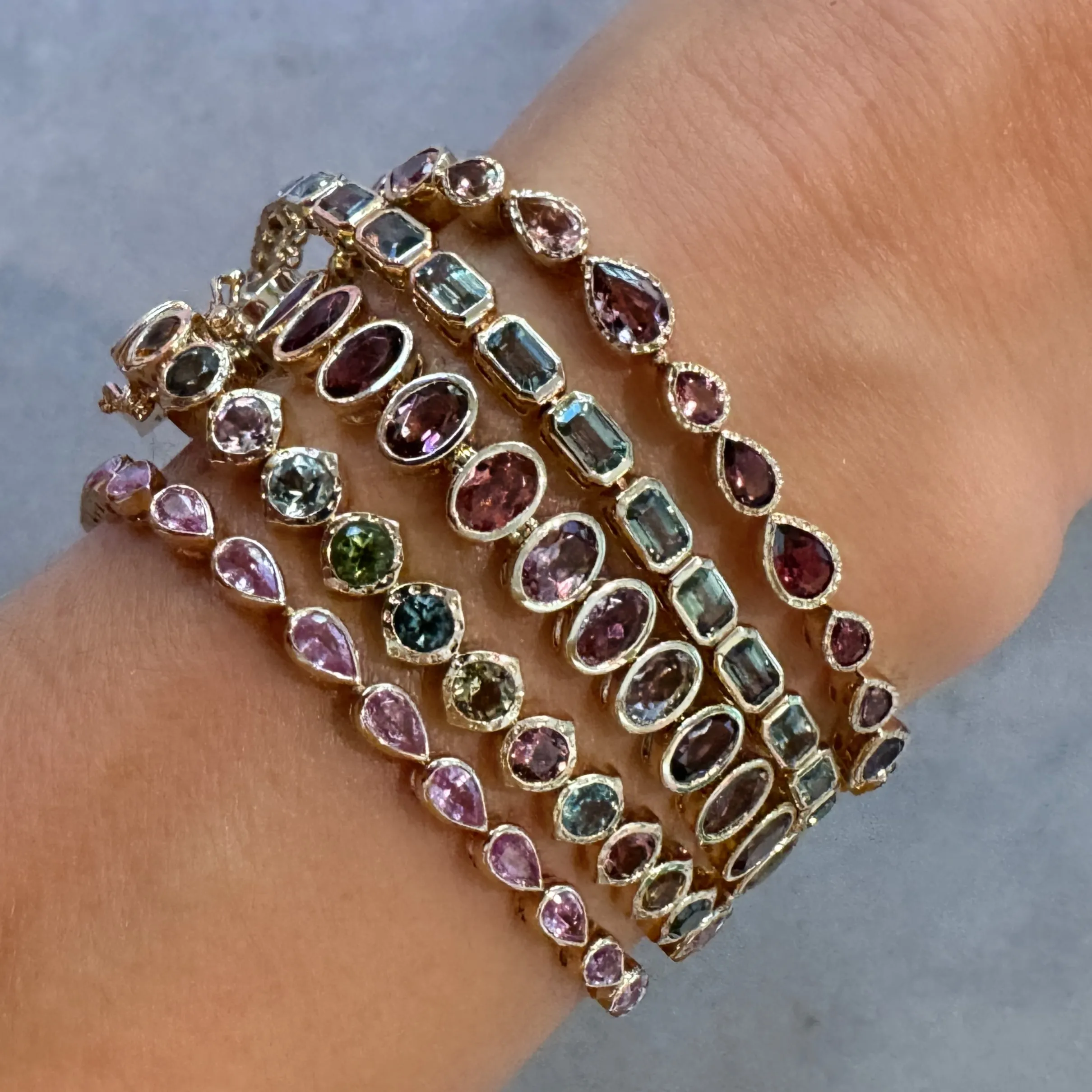 Double Sided Oval Tourmaline and Diamond Bangle Bracelet