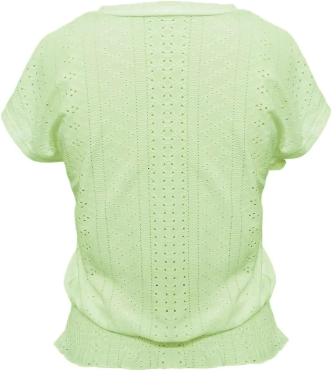 Eyelet Tops for Women Summer V Neck Short Sleeve Shirts Fashion Smocked Waist Crop Tops Casual Plain T Shirts 2025