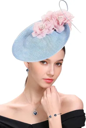 Fascinator Hats for Women Mesh Bow Rhinestone Feather Wedding Tea Party Derby Hat Clip Headband