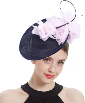 Fascinator Hats for Women Mesh Bow Rhinestone Feather Wedding Tea Party Derby Hat Clip Headband
