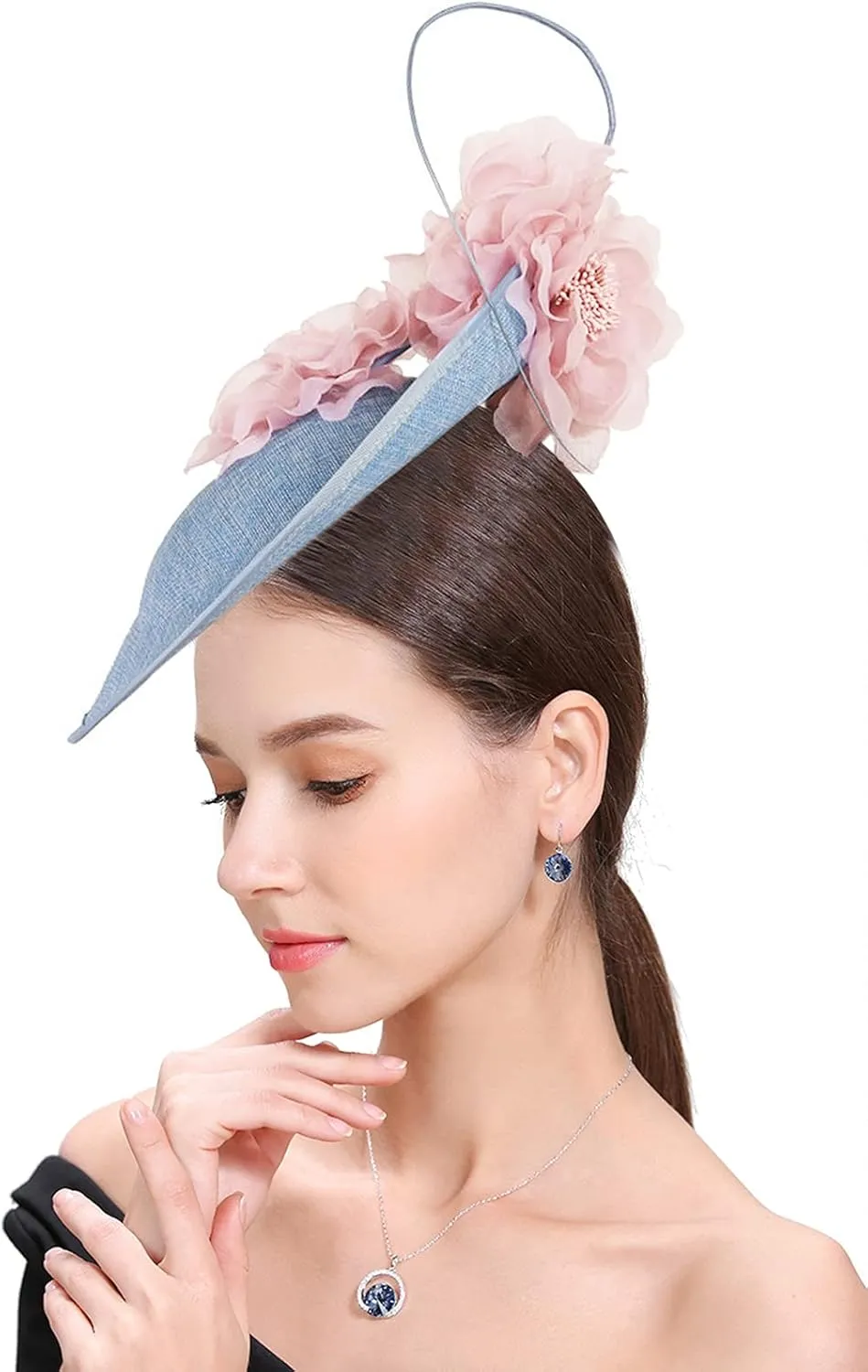 Fascinator Hats for Women Mesh Bow Rhinestone Feather Wedding Tea Party Derby Hat Clip Headband