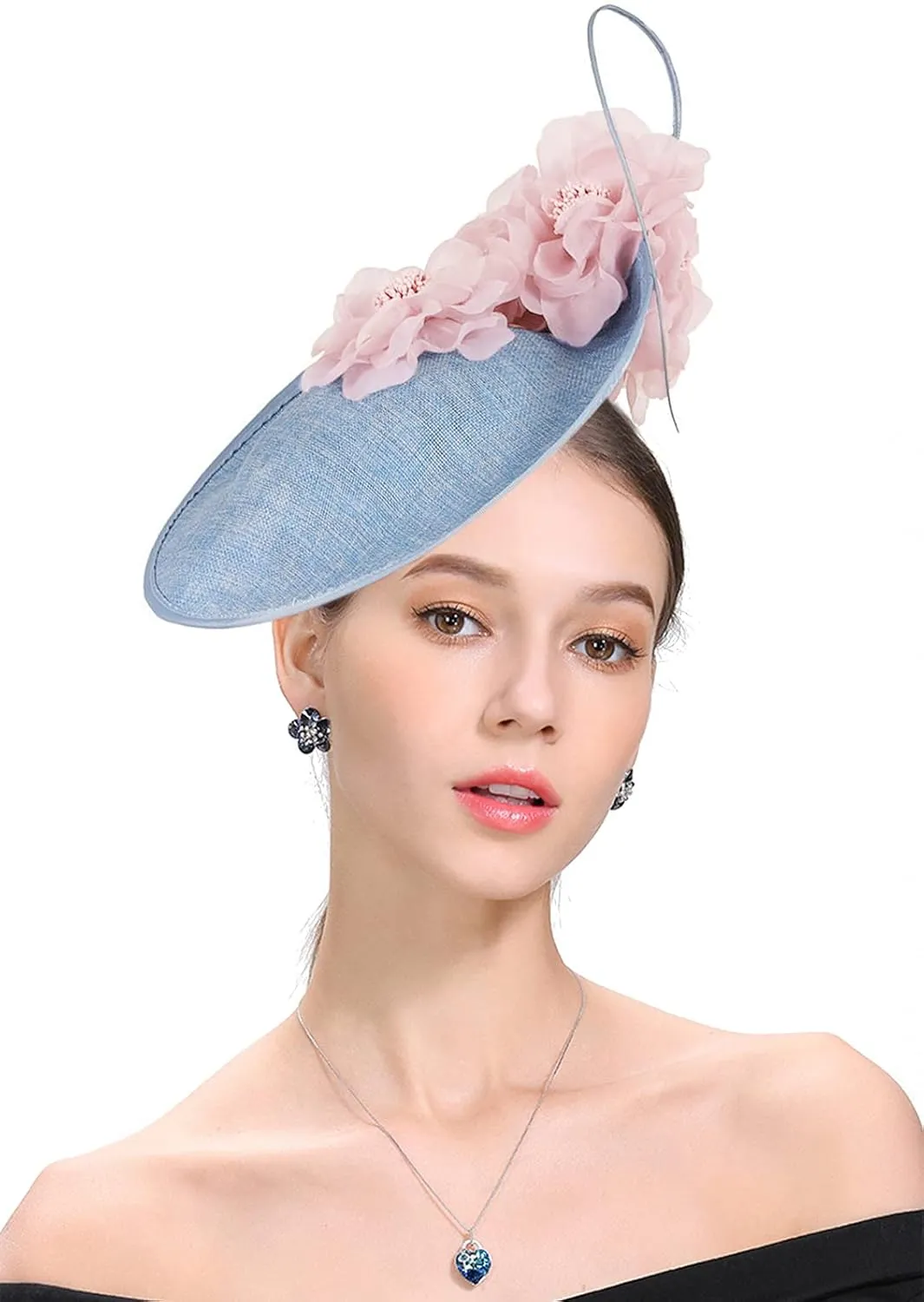 Fascinator Hats for Women Mesh Bow Rhinestone Feather Wedding Tea Party Derby Hat Clip Headband