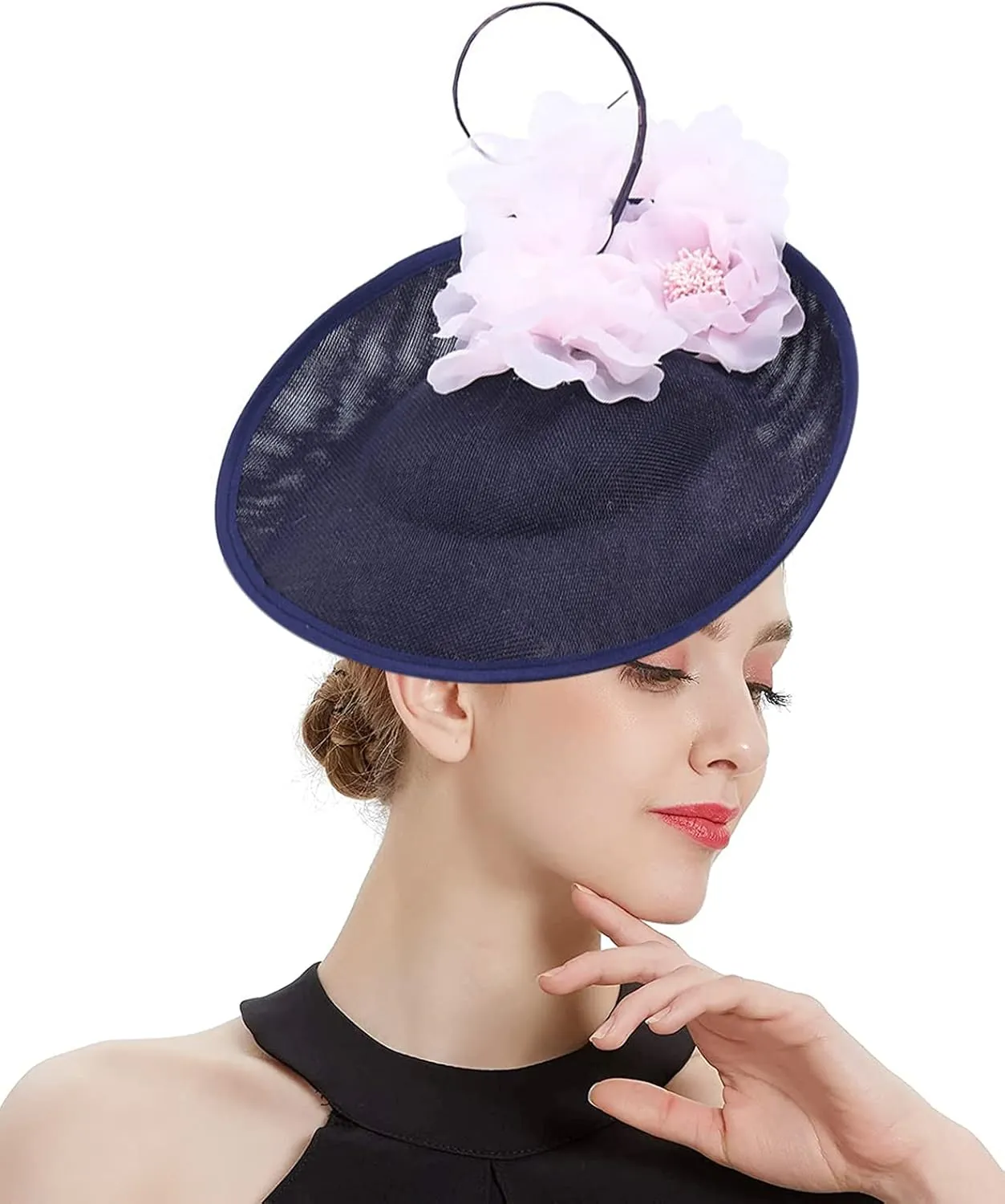 Fascinator Hats for Women Mesh Bow Rhinestone Feather Wedding Tea Party Derby Hat Clip Headband